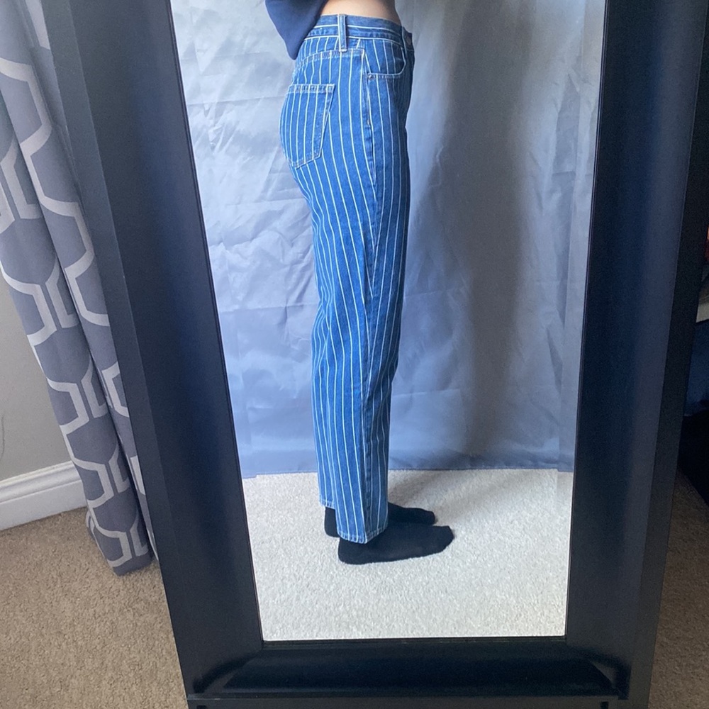 New American Eagle Striped Straight Leg Mom Denim Jeans Size 4 Long